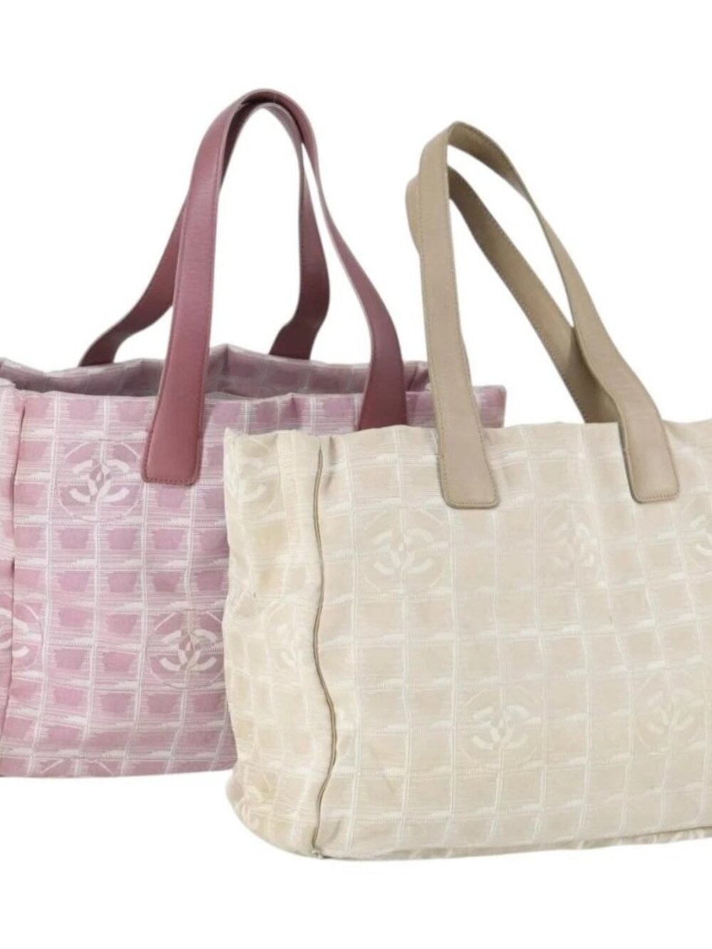 CHANEL New Travel line Tote Bag Nylon 2 Set Pink Beige CC